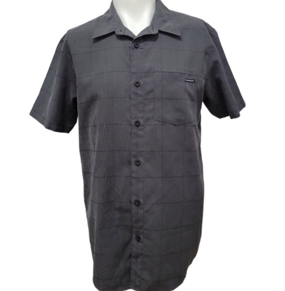Oakley Men's Gray Window Pane Woven Short Sleeve Shirt Size M